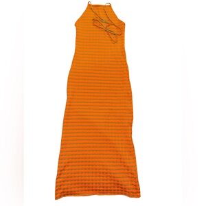 Zara Vibrant Orange Striped Maxi Dress
